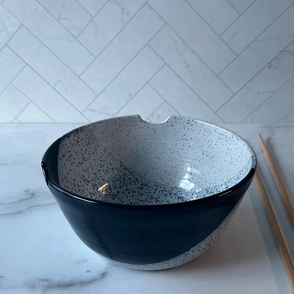 Handmade Ceramic White & Black Ramen Bowl with Chopsticks - After Hours Pottery
